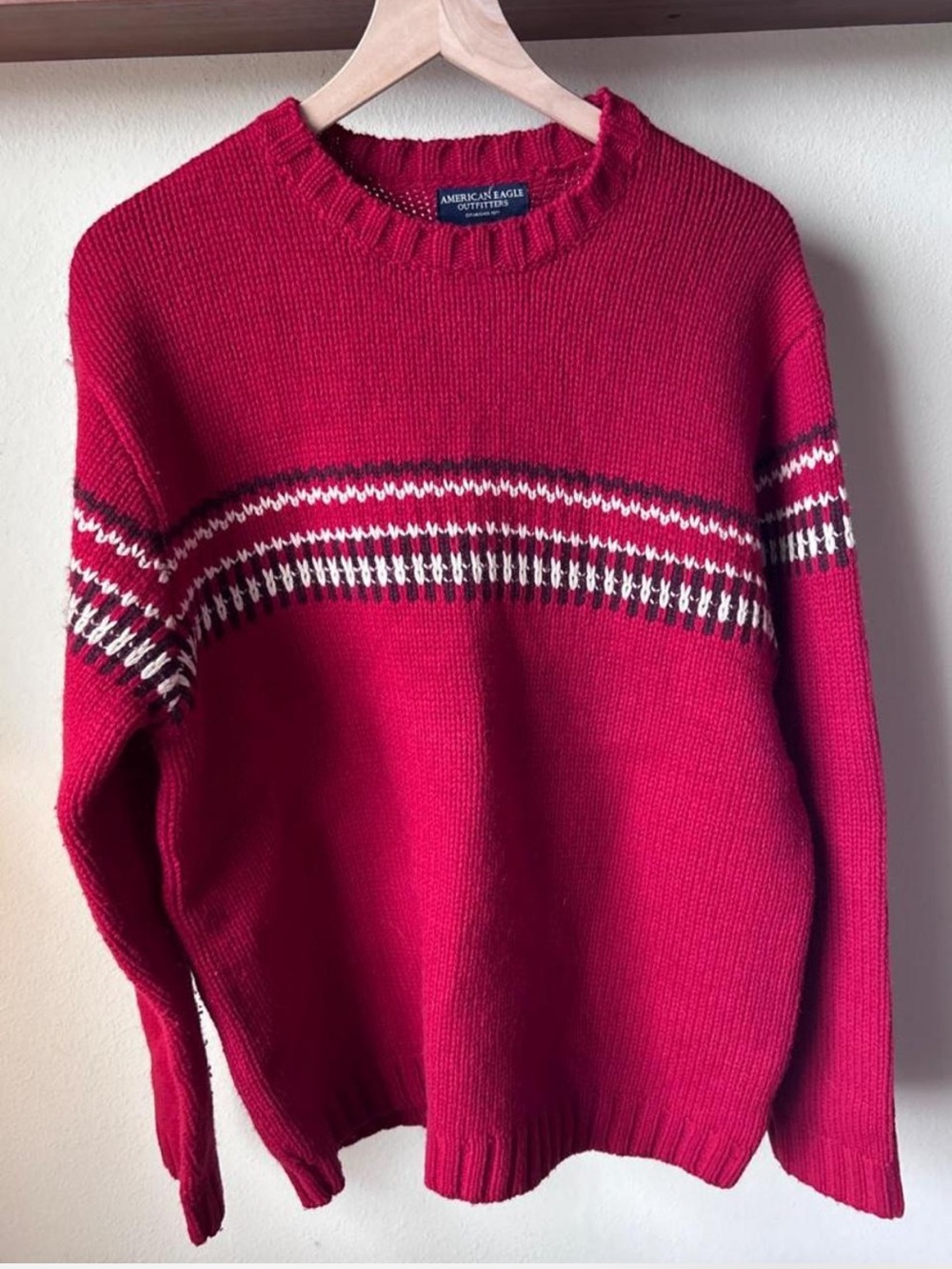 100% Lambswool American Eagle Red Knit Crewneck Sweater